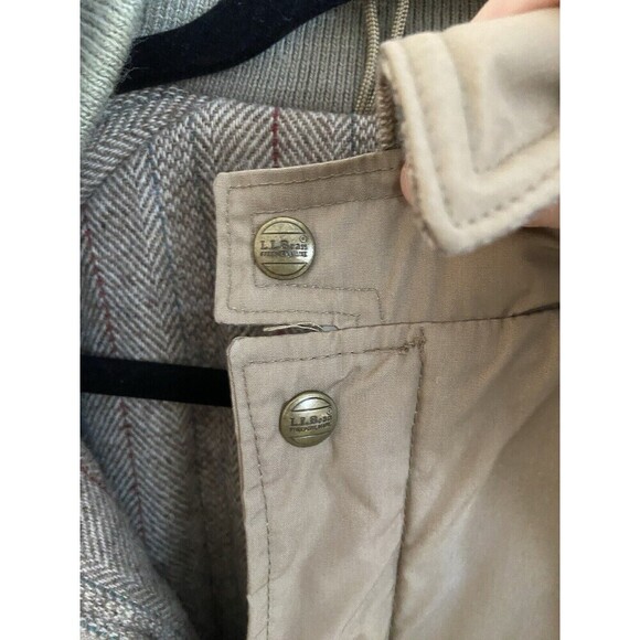 L.L.Bean Coat Mens Large Tan Nylon Parka Wool Lined Snap Front Herringbone Liner - Picture 6 of 16